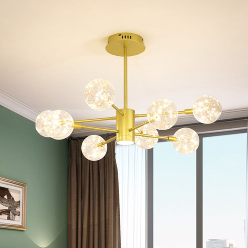 Modern LED Chandelier with Orb Glass Shade - Starburst Hanging Ceiling Light for Living Room