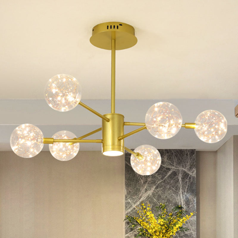 Modern LED Chandelier with Orb Glass Shade - Starburst Hanging Ceiling Light for Living Room