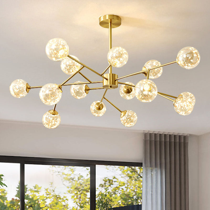 Stylish Minimalist Ball Chandelier - Starry LED Lighting, Cognac Glass, Bedroom Pendant