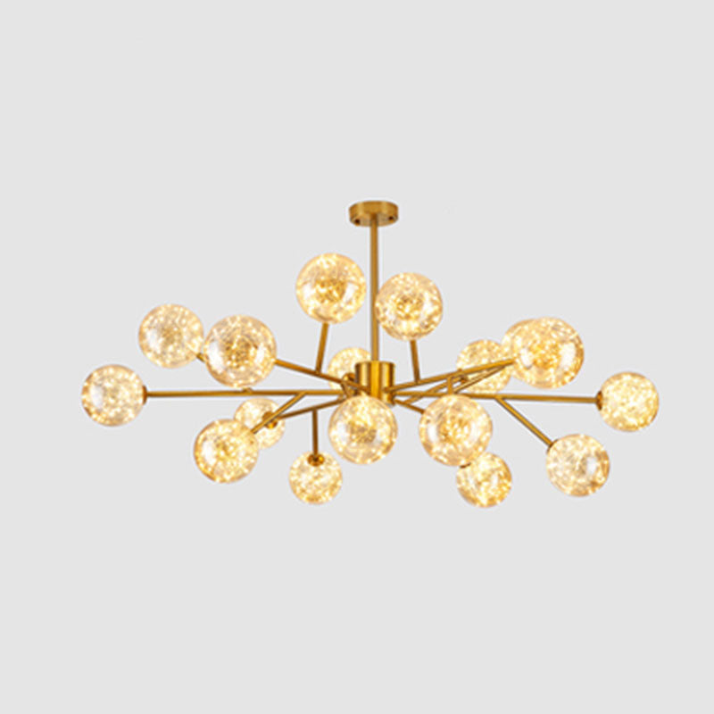 Stylish Minimalist Ball Chandelier - Starry LED Lighting, Cognac Glass, Bedroom Pendant