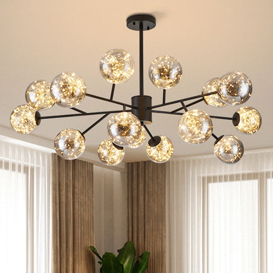 Stylish Minimalist Ball Chandelier - Starry LED Lighting, Cognac Glass, Bedroom Pendant