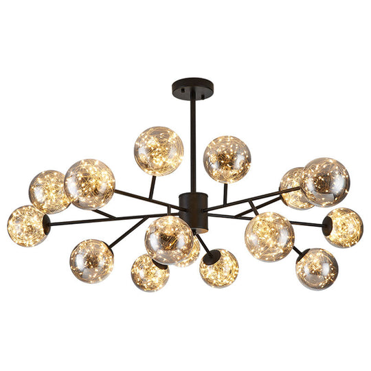 Stylish Ball Chandelier: Cognac Glass Starry Led Bedroom Pendant Light