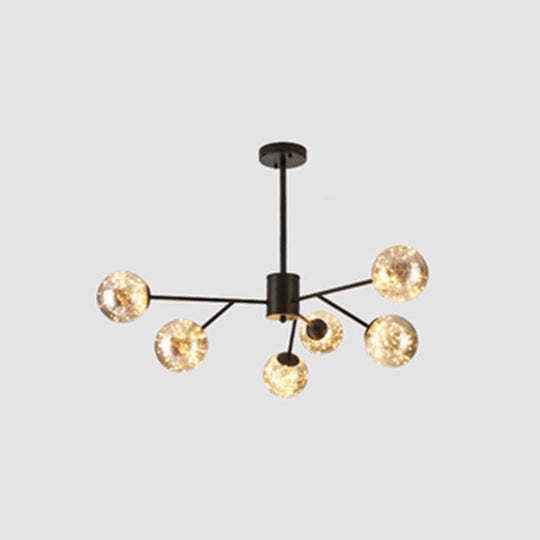 Stylish Minimalist Ball Chandelier - Starry LED Lighting, Cognac Glass, Bedroom Pendant