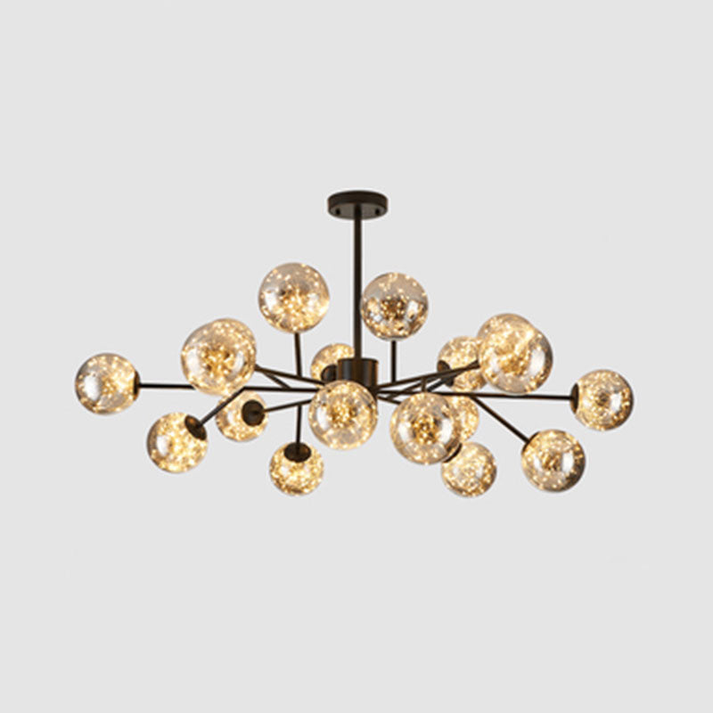 Stylish Minimalist Ball Chandelier - Starry LED Lighting, Cognac Glass, Bedroom Pendant