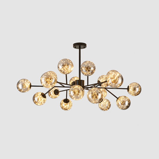 Stylish Minimalist Ball Chandelier - Starry LED Lighting, Cognac Glass, Bedroom Pendant