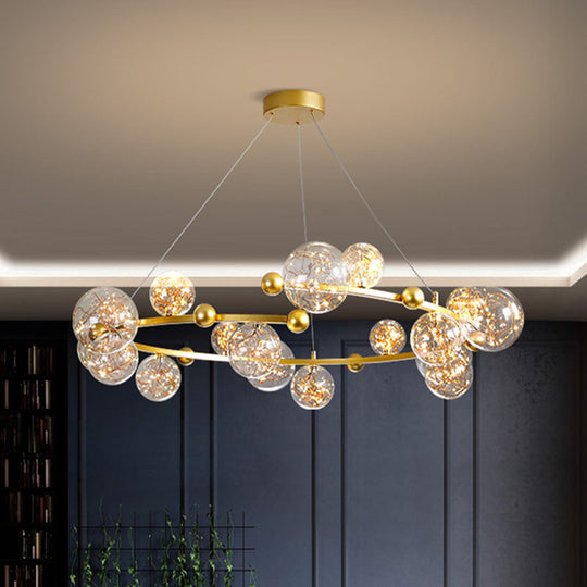 Contemporary LED Glass Orb Chandelier - Glow String & Down Lighting