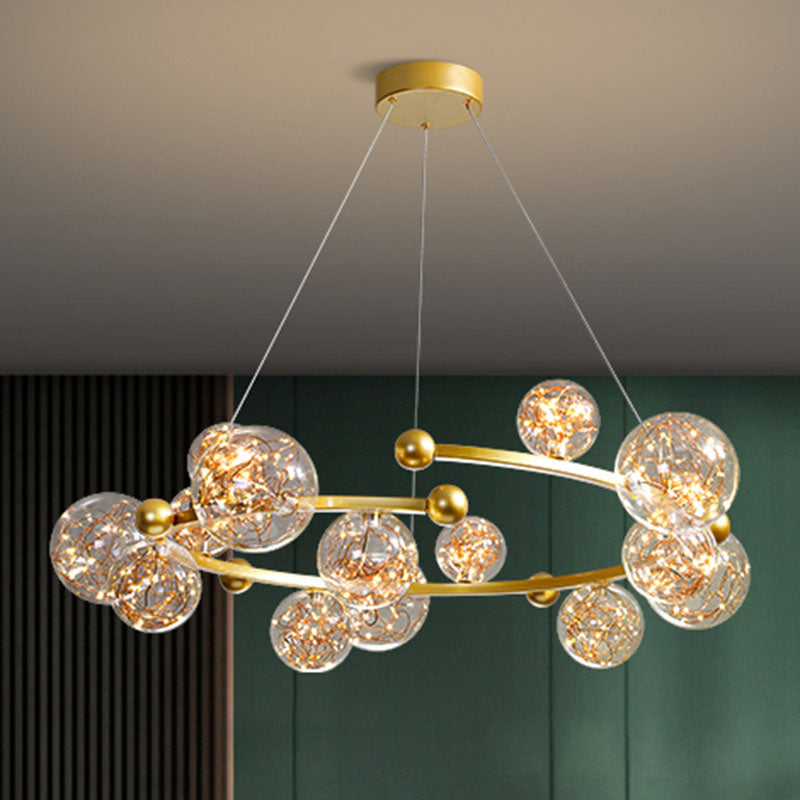 Contemporary LED Glass Orb Chandelier - Glow String & Down Lighting