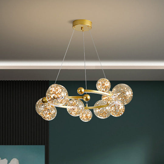 Contemporary LED Glass Orb Chandelier - Glow String & Down Lighting