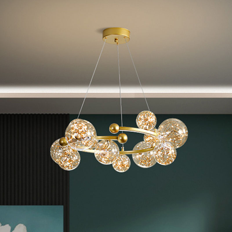 Contemporary Led Glass Orb Chandelier With Glowing String 12 / Gold