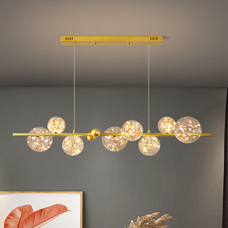 Contemporary LED Glass Orb Chandelier - Glow String & Down Lighting