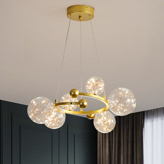 Contemporary LED Glass Orb Chandelier - Glow String & Down Lighting