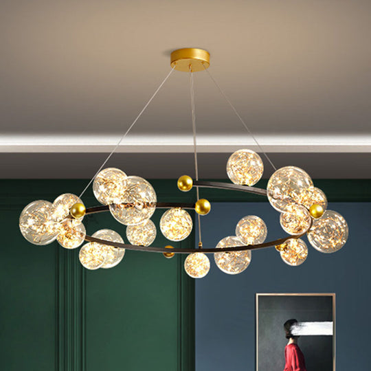 Contemporary LED Glass Orb Chandelier - Glow String & Down Lighting