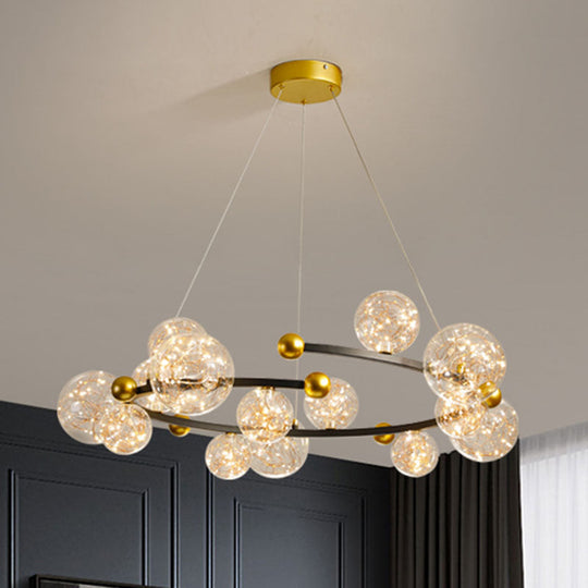 Contemporary Led Glass Orb Chandelier With Glowing String 15 / Gold-Black