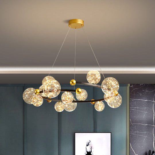 Contemporary LED Glass Orb Chandelier - Glow String & Down Lighting