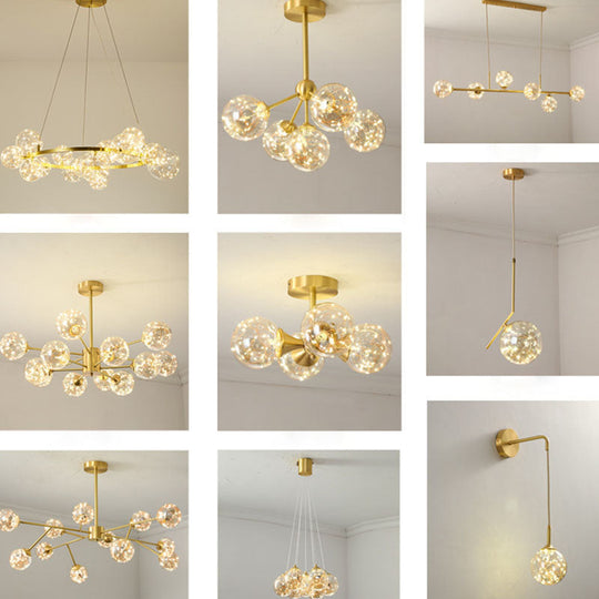 Modern Gold Glass Starry LED Bedroom Chandelier - Orb Ceiling Lamp