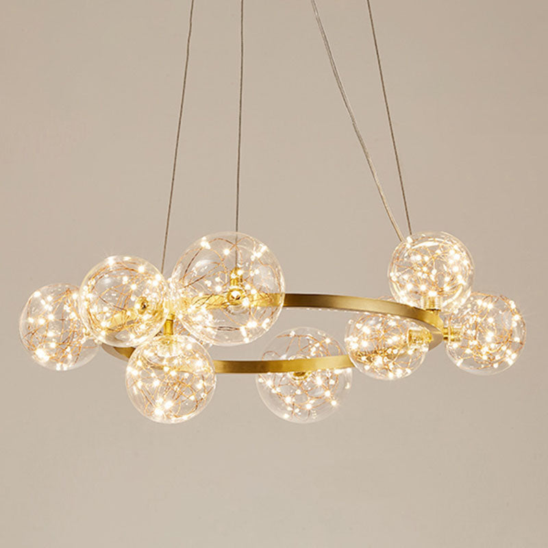 Modern Gold Glass Starry LED Bedroom Chandelier - Orb Ceiling Lamp