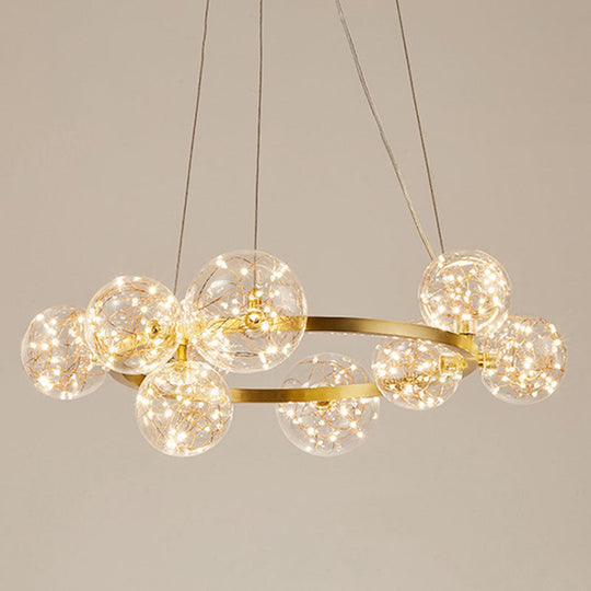 Modern Gold Glass Starry LED Bedroom Chandelier - Orb Ceiling Lamp