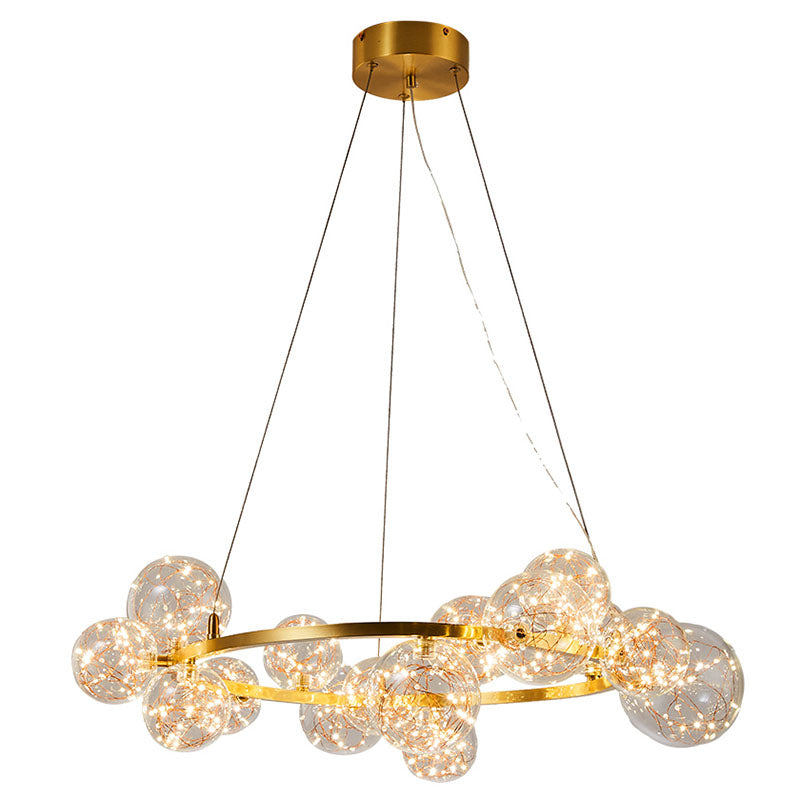 Modern Gold Glass Starry LED Bedroom Chandelier - Orb Ceiling Lamp