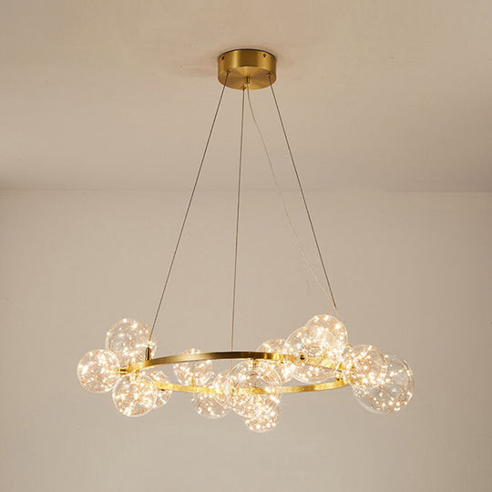 Modern Gold Glass Starry LED Bedroom Chandelier - Orb Ceiling Lamp