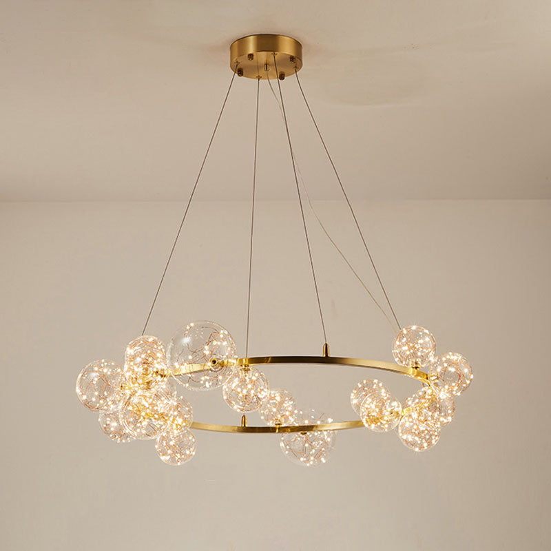 Modern Gold Glass Starry LED Bedroom Chandelier - Orb Ceiling Lamp