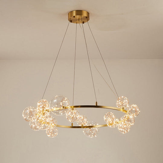 Modern Gold Glass Starry LED Bedroom Chandelier - Orb Ceiling Lamp