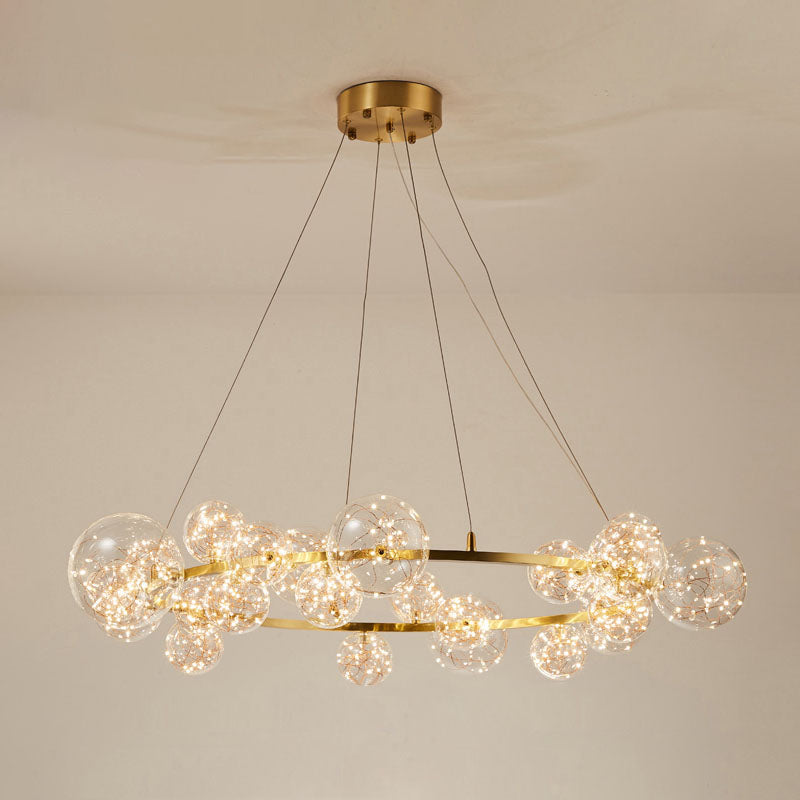 Modern Gold Glass Starry LED Bedroom Chandelier - Orb Ceiling Lamp