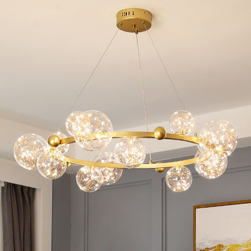 Simple LED Metal Chandelier with Starry Pendant - Clear Glass Shade