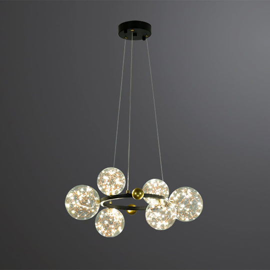 Simple LED Metal Chandelier with Starry Pendant - Clear Glass Shade