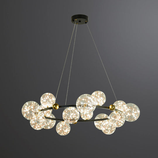 Simple LED Metal Chandelier with Starry Pendant - Clear Glass Shade