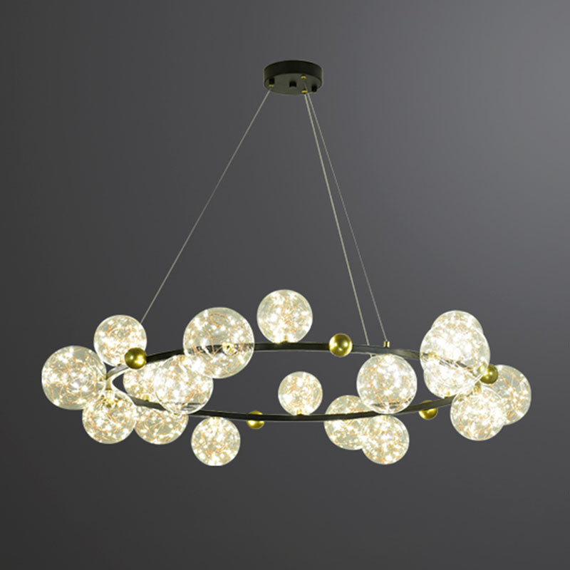 Simple LED Metal Chandelier with Starry Pendant - Clear Glass Shade