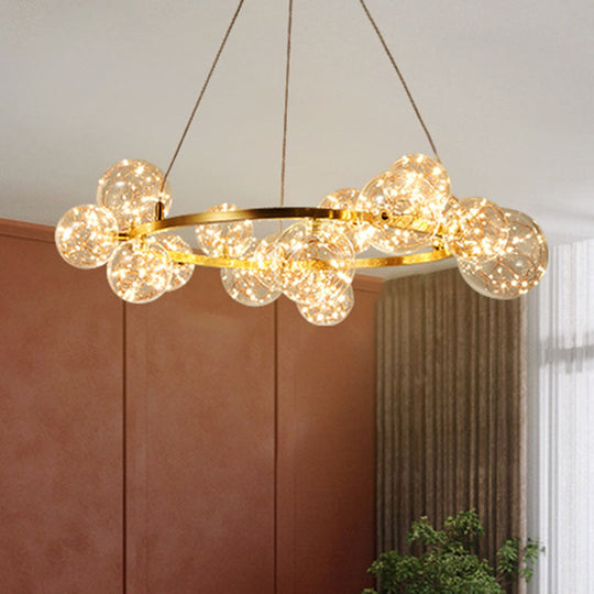 Minimal Gold Led Chandelier With Clear Glass Shade For Living Room 15 / Natural