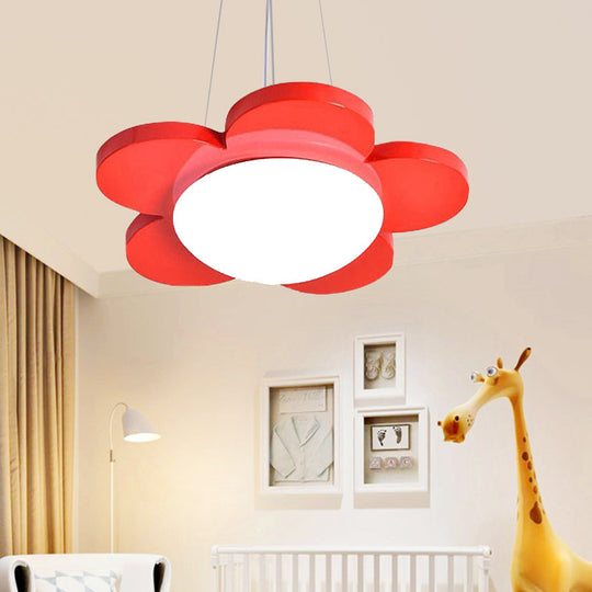 Flower Shaped Led Ceiling Chandelier For Kids Room - 15/23 Diameter Red/Yellow/Blue/Green Colors