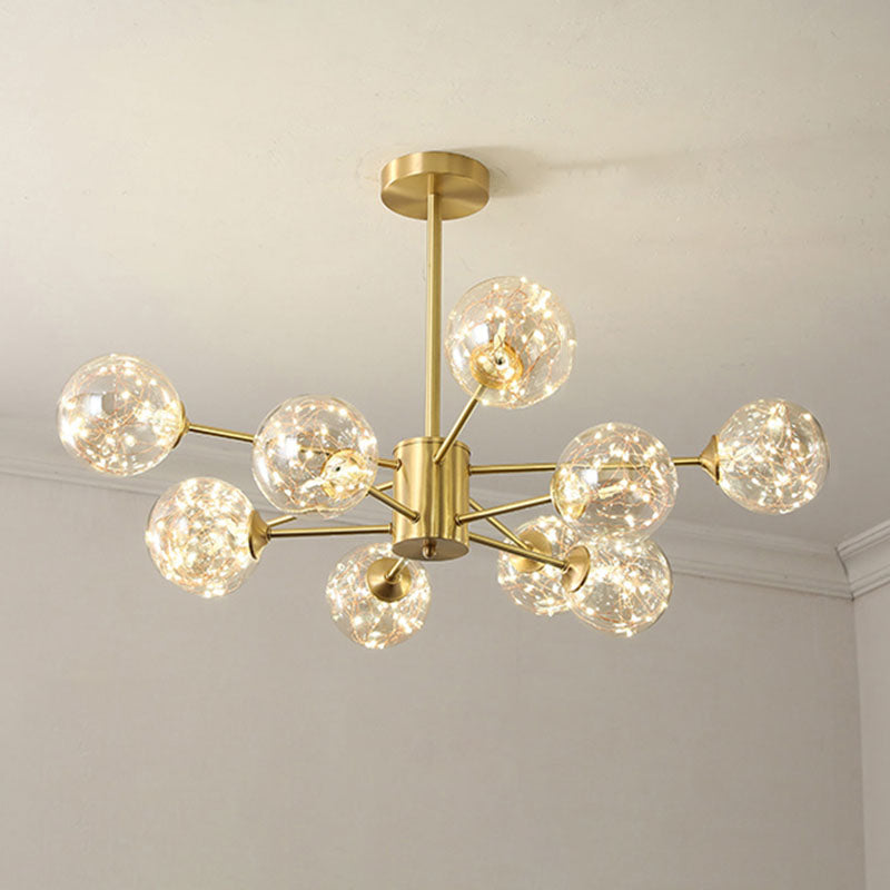 Modern LED Starry Drop Chandelier - Radial Metal Design with Clear Glass Orb Shade