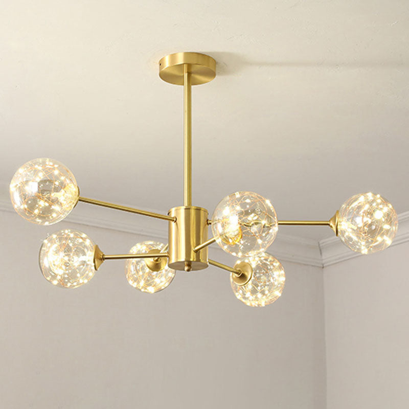 Modern LED Starry Drop Chandelier - Radial Metal Design with Clear Glass Orb Shade