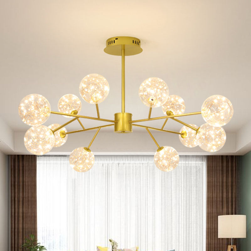 Modern Gold Glass Ceiling Chandelier: LED Pendant Light with Starry Effect