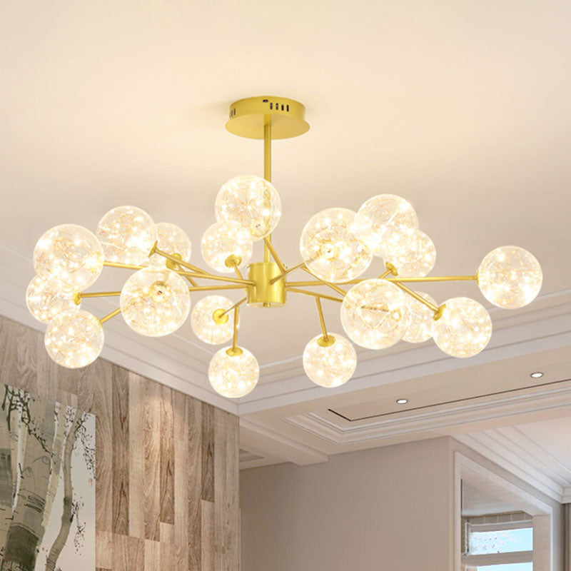 Modern Gold Glass Ceiling Chandelier: LED Pendant Light with Starry Effect