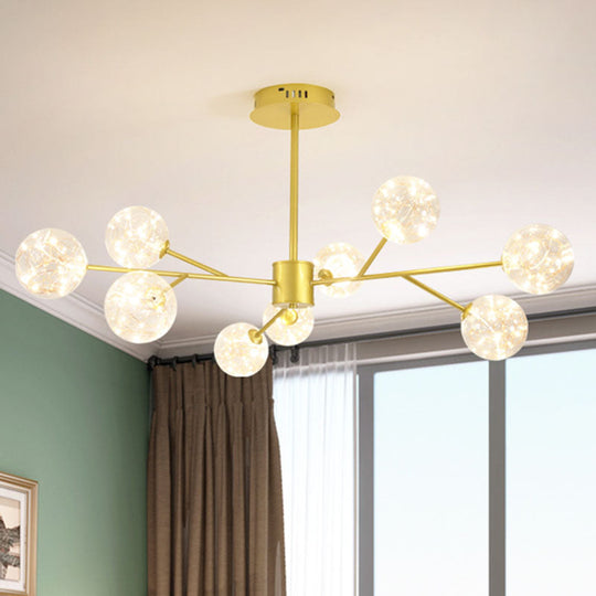 Modern Gold Glass Ceiling Chandelier: LED Pendant Light with Starry Effect