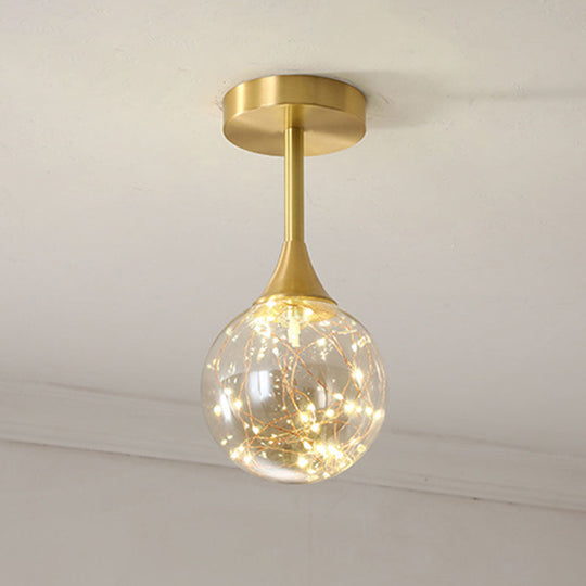 LED Starry Pendant Chandelier: Simple Brass Sphere Design with Glass Shade