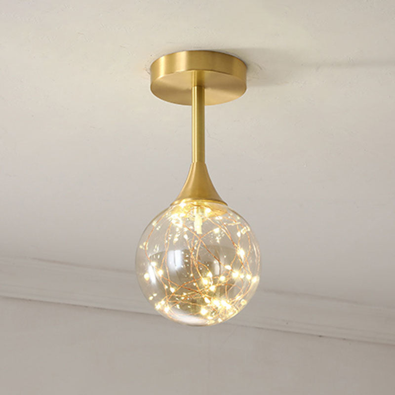 Stylish Led Pendant Chandelier Brass Sphere With Starry Glass Shade 1 / Cognac