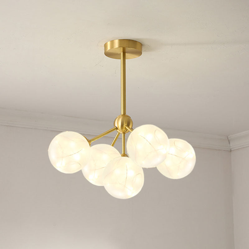 LED Starry Pendant Chandelier: Simple Brass Sphere Design with Glass Shade