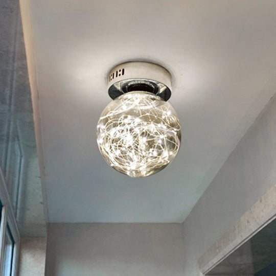 Sleek Glass Sphere Led Flush Mount Ceiling Light For Porch