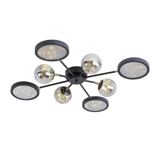 Modern Black Flush Mount With Amber Glass And Glowing String Inside