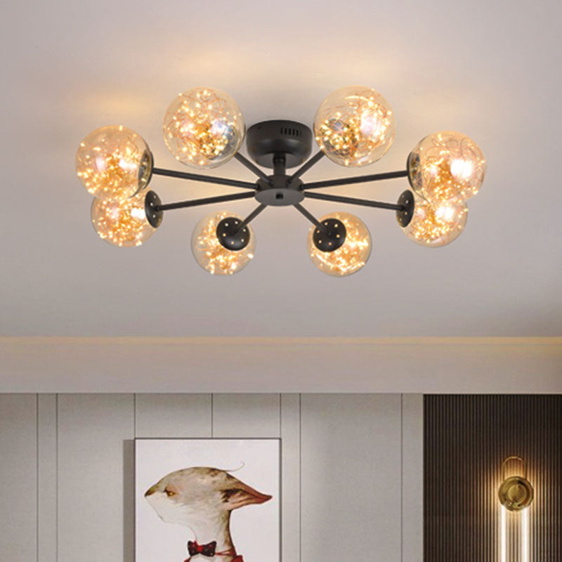 Black Globe LED Starry Semi Flush Mount Ceiling Light with Glass Shade