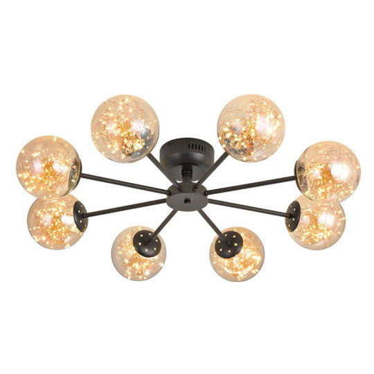 Black Globe LED Starry Semi Flush Mount Ceiling Light with Glass Shade