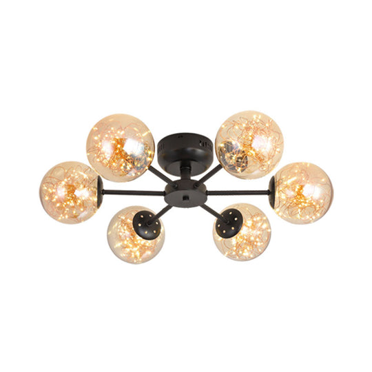 Black Globe LED Starry Semi Flush Mount Ceiling Light with Glass Shade