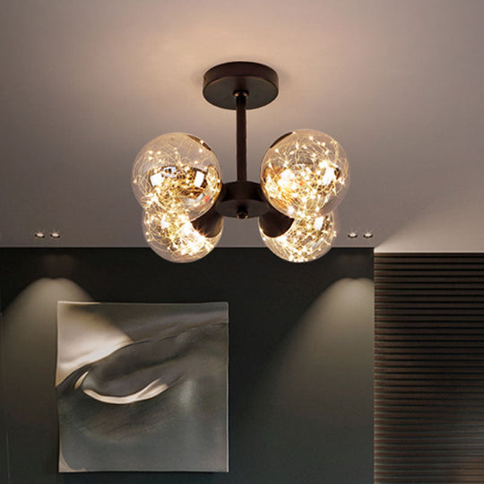 Modern Glass Semi Flush Mount Ceiling Light with Spherical LED Bulbs - 4-Light Bedroom Fixture