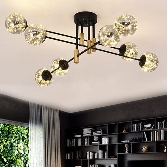 Starry Nordic Ball Semi Flush Light Fixture in Black, Smoke Glass - Ideal for Living Room Ceiling - Stylish Ceiling Lamp