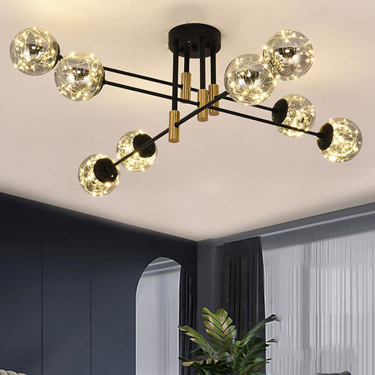 Starry Nordic Ball Semi Flush Light Fixture in Black, Smoke Glass - Ideal for Living Room Ceiling - Stylish Ceiling Lamp