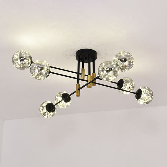 Starry Nordic Ball Semi Flush Light Fixture in Black, Smoke Glass - Ideal for Living Room Ceiling - Stylish Ceiling Lamp