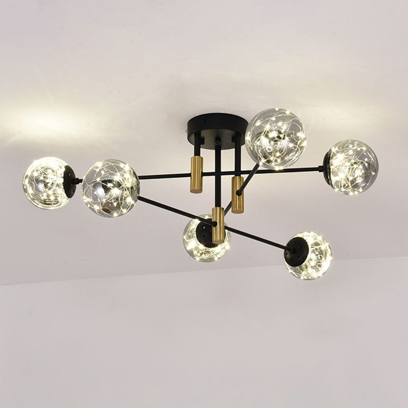 Starry Nordic Ball Semi Flush Light Fixture in Black, Smoke Glass - Ideal for Living Room Ceiling - Stylish Ceiling Lamp